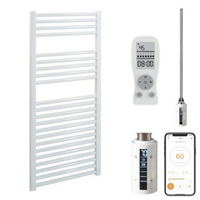 Bray WiFi Electric Heated Towel Rail With Thermostat, Timer, Straight, White - W500 x H1000 mm