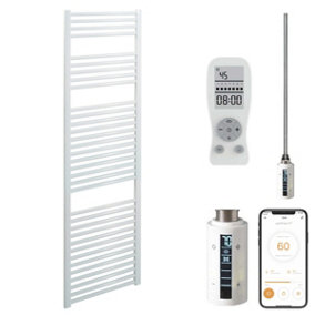 Bray WiFi Electric Heated Towel Rail With Thermostat, Timer, Straight, White - W500 x H1500 mm