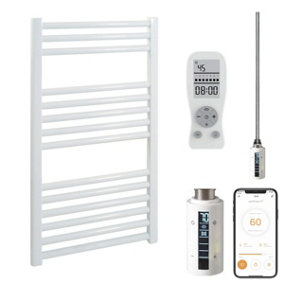 Bray WiFi Electric Heated Towel Rail With Thermostat, Timer, Straight, White - W500 x H800 mm
