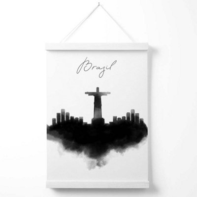 Brazil Watercolour Skyline City Poster with Hanger / 33cm / White