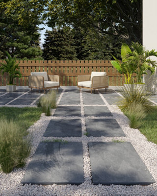 Brazilan slate Anthracite 600mmx900mm 20mm porcelain paver. Pack of 40 with coverage of 21.6 sqr mtrs.