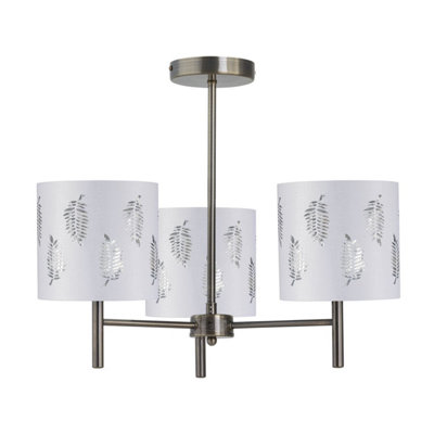 Brea - Antique Brass 3 Light Fitting with White Fern Shades