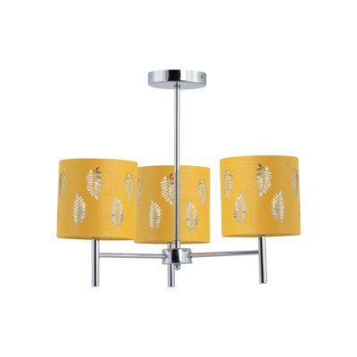 Brea - Chrome 3 Light Fitting with Ochre Fern Shades