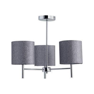 Brea - Chrome 3 Light Fitting with Silvery Grey Glitter Shades