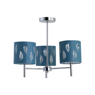 Brea - Chrome 3 Light Fitting with Teal Fern Shades