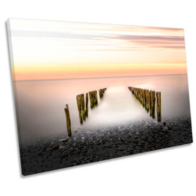 Breaking the Wave Seascape Sunset Orange CANVAS WALL ART Print Picture (H)51cm x (W)76cm