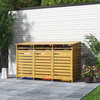 Breeins 198cm W Outdoor Garden Spruce Wood Trash Can Storage Shed with ...