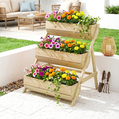 Breeins 3-Tier Garden Bed Wooden Planter Box with Drainage Holes ...