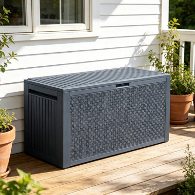 Breeins 340L Plastic Outdoor Garden Storage Box, Dark Grey
