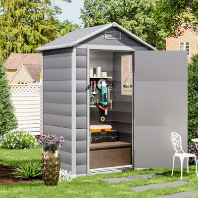 Breeins 4x3ft Apex Plastic Shed Garden Furniture Storage Shed with Lockable Hinged Door,Grey