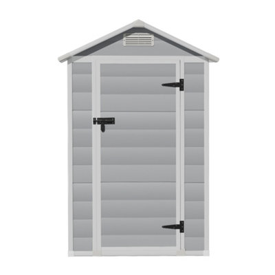 Breeins 4x3ft Apex Plastic Shed Garden Furniture Storage Shed with Lockable Hinged Door,Grey