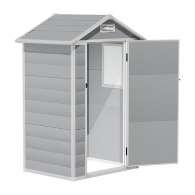 Breeins 4x3ft Apex Plastic Shed Garden Furniture Storage Shed with Lockable Hinged Door,Grey