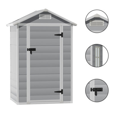 Breeins 4x3ft Apex Plastic Shed Garden Furniture Storage Shed with Lockable Hinged Door,Grey