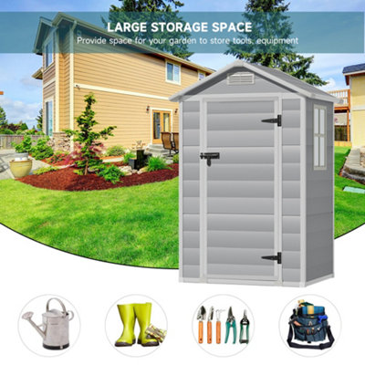 Breeins 4x3ft Apex Plastic Shed Garden Furniture Storage Shed with Lockable Hinged Door,Grey