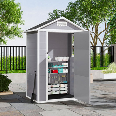 Breeins 4x3ft Waterproof Apex Roof Outdoor Plastic Shed Garden Shed Tool Storage House Grey