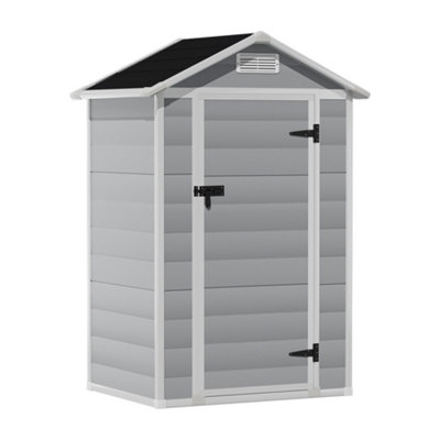 Breeins 4x3ft Waterproof Apex Roof Outdoor Plastic Shed Garden Shed Tool Storage House Grey