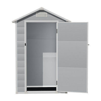 Breeins 4x3ft Waterproof Apex Roof Outdoor Plastic Shed Garden Shed Tool Storage House Grey
