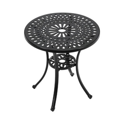 Breeins 60cm Dia Round Outdoor Patio Dining Table with Umbrella Hole for Outdoor Dining and Garden, Black