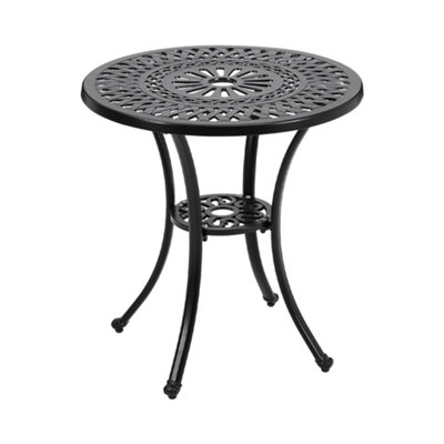 Breeins 60cm Dia Round Outdoor Patio Dining Table with Umbrella Hole for Outdoor Dining and Garden, Black