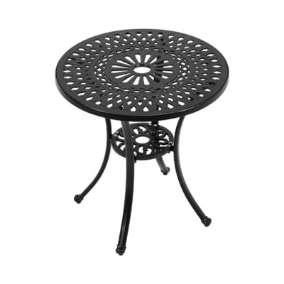 Breeins 60cm Dia Round Outdoor Patio Dining Table with Umbrella Hole for Outdoor Dining and Garden, Black