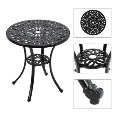 Breeins 60cm Dia Round Outdoor Patio Dining Table with Umbrella Hole for Outdoor Dining and Garden, Black
