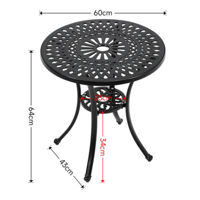 Breeins 60cm Dia Round Outdoor Patio Dining Table with Umbrella Hole for Outdoor Dining and Garden, Black