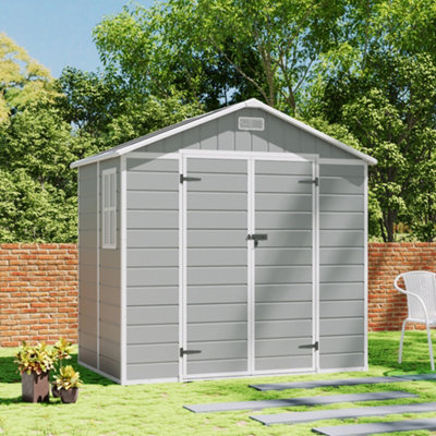 Breeins 8x4ft Garden Shed Durable Plastic Shed Apex Roof Furniture Storage Tool Shed with Lockable Door