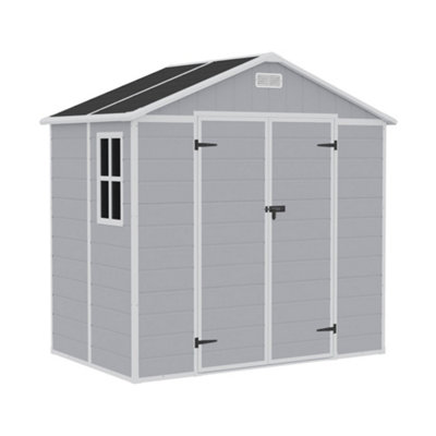 Breeins 8x4ft Garden Shed Durable Plastic Shed Apex Roof Furniture Storage Tool Shed with Lockable Door