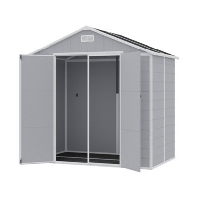Breeins 8x4ft Garden Shed Durable Plastic Shed Apex Roof Furniture Storage Tool Shed with Lockable Door
