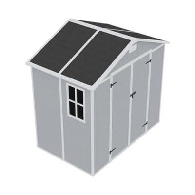 Breeins 8x4ft Garden Shed Durable Plastic Shed Apex Roof Furniture Storage Tool Shed with Lockable Door