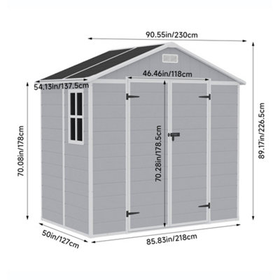 Breeins 8x4ft Garden Shed Durable Plastic Shed Apex Roof Furniture Storage Tool Shed with Lockable Door