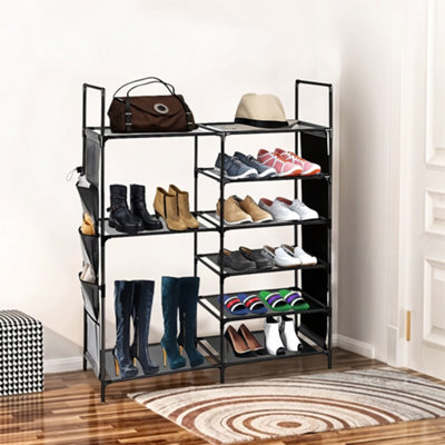 Breeins Black Multifunctional Double-row 7 Tier Open Shoe Rack with ...