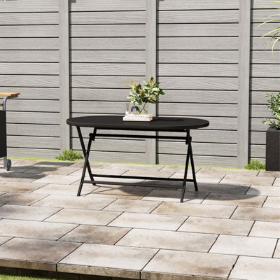 Breeins Black Outdoor 140cmW Oval Folding Table with Parasol Hole