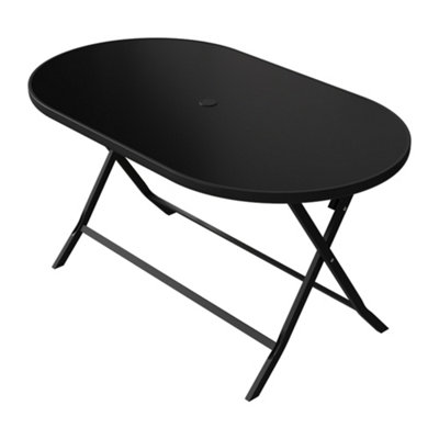 Breeins Black Outdoor 140cmW Oval Folding Table with Parasol Hole