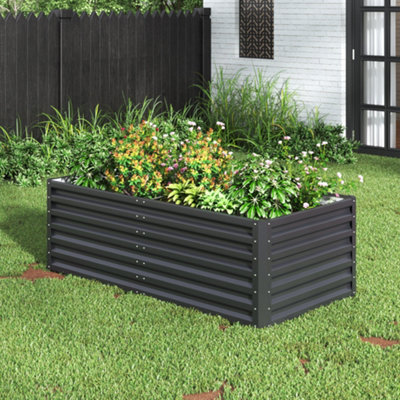 Breeins Black Rectangular Two-grid Metal Galvanized Raised Planter Box ...