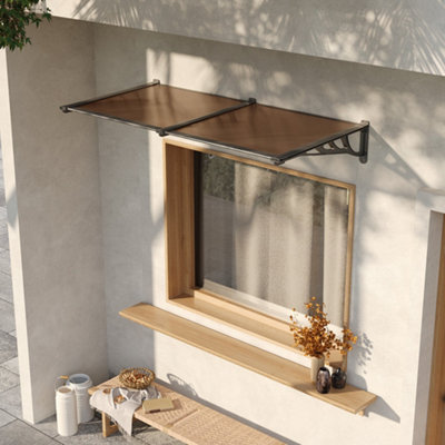 Breeins Brown Outdoor Flat Door Canopy Window Awning 190cm W x 90cm D x ...