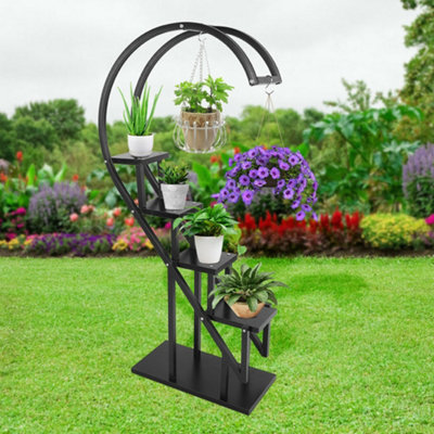 Breeins Four-layer Black Curved Balcony Flower Rack Made of Iron for ...
