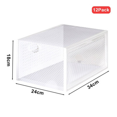 Breeins White 12pcs Stackable Foldable Crystal Plastic Transparent Shoe ...