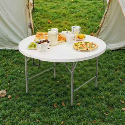 Breeins White Round Folding Portable Dining Table with Handle