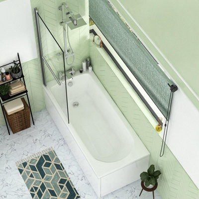 Breeze 1800 x 800mm Acrylic Single Ended Round Edged White Straight Bath Square Screen with Towel Rail & Front,End Panel