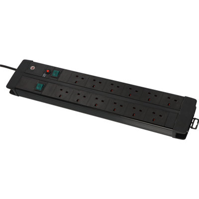 Brennenstuhl Premium-Duo-Line Extension Lead / 12 Way Plug Power Strip (2 Switches, 3M Cable, Safety Fuse Button)