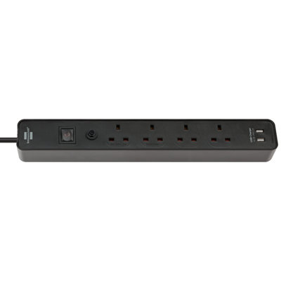 Brennenstuhl 4 Gang Extension Lead with 2 USB  Ports and 3 Metre Heavy Duty Cable - Black