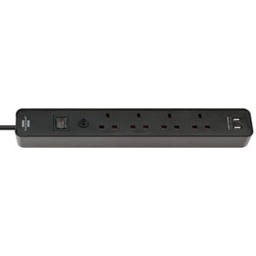 Brennenstuhl 4 Gang Extension Lead with 2 USB  Ports and 3 Metre Heavy Duty Cable - Black
