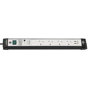Brennenstuhl 4 Gang Extension Lead with Surge Protection to 60,000A and USB  Ports
