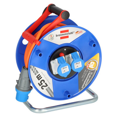 Brennenstuhl Camping Cable Reel Heavy Duty 2.5mm Thick Cable - 25 Metre Cable Length - 2 CEE Sockets - 1182760100
