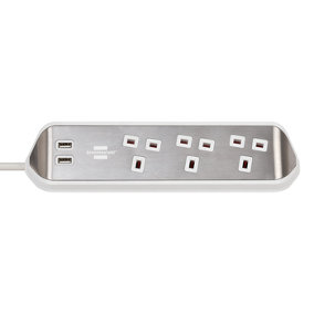 Brennenstuhl Estilo Corner Extension Lead With USB - Stainless Steel - Silver & White