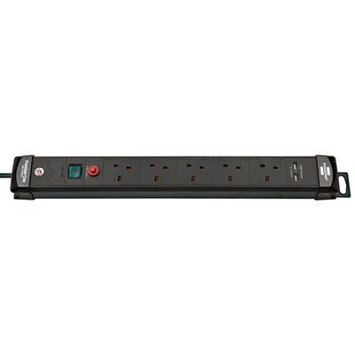 Brennenstuhl Premium-Line FB, 5-way extension lead with 2 USB charging ports - 3 metre cable