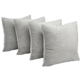 Brentfords 4 x Corduroy Ribbed Fleece Square Cushion Covers, 18" x 18" - Grey