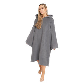 Brentfords Adult Poncho Oversized Hooded Towel Bath Robe, Charcoal - One Size