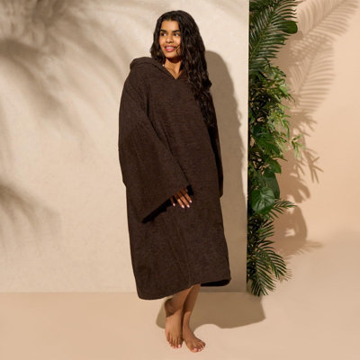 Brentfords Adult Poncho Oversized Hooded Towel Bath Robe, Chocolate - One Size